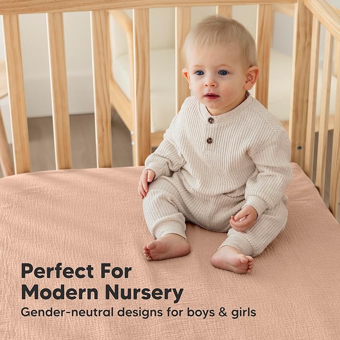 KeaBabies 2-Pack Muslin Crib Sheets for Boys, Girls - 100% Organic Cotton Fitted Baby Crib Mattress Sheet, Soft Breathable Standard Toddler Bed Cover Bedding Set, Neutral, Durable 52x28 (Russet)