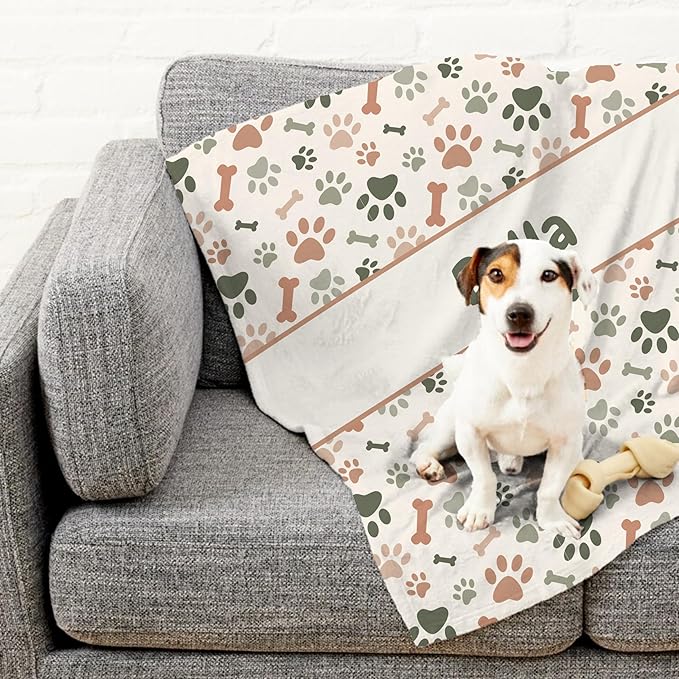 Prints Next Day โ Custom 50" x 60" Plush Pet Lightweight Blanket Personalized with Pet Lightweight's Name - Paw Pattern - Gift for Dog Owners - Printed in America