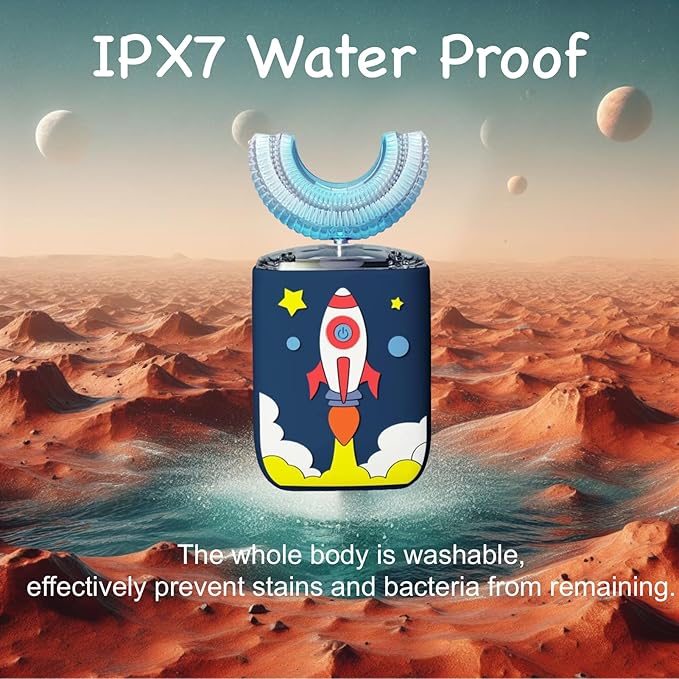Kids U Shaped Electric Toothbrush Ultrasonic Automatic Brush with 5 Brush Head Rinse Cup 6 Clean Modes IPX7 Waterproof Whole Mouth Rechargeable Smart Timer Toothbrushes for Children Age 8-14
