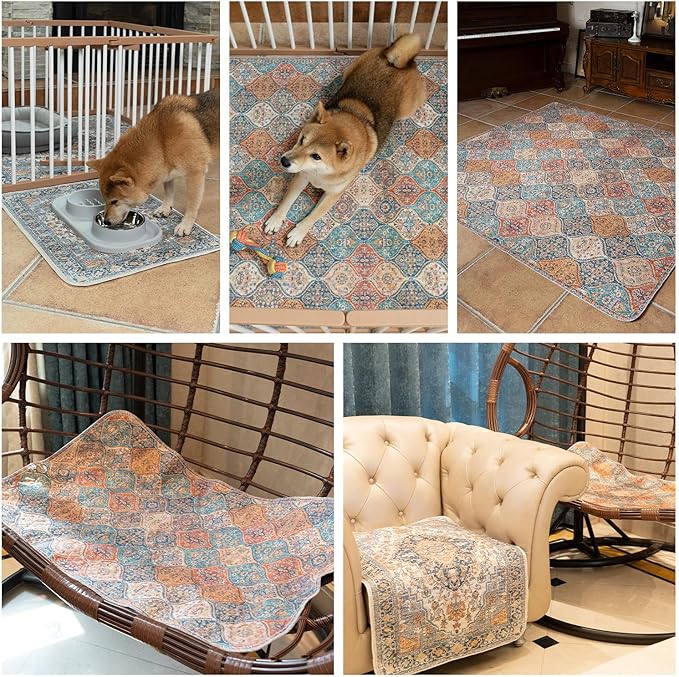 nunubaby 4PACK Washable Pee Pads for Dogs, Stylish, Non-Slip and Leak-Proof Pee Pads. Reusable Potty Pads for Dogs for Crates and Floors.(Brown/Geo, 18" x24")