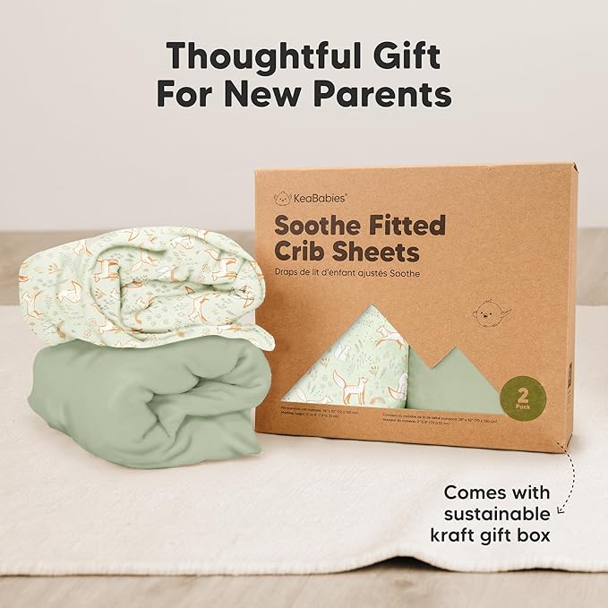 KeaBabies 2-Pack Organic Crib Sheets for Boys, Girls - 52x28 Fitted Crib Mattress Sheet Neutral, Breathable Jersey Cotton Cover for Baby Bed, Toddler Mattress, Soft & Cute Prints (Foxtrot)
