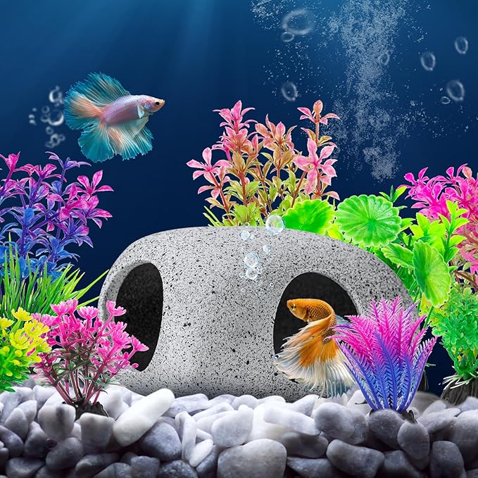 CousDUoBe 13Pcs Aquarium Hideaway Rock Cave Fish Tank Decorations quarium,Betta Toys Hideout Stones House,Safe and Non-Toxic Ceramic Fish Tank Ornaments(Style B)