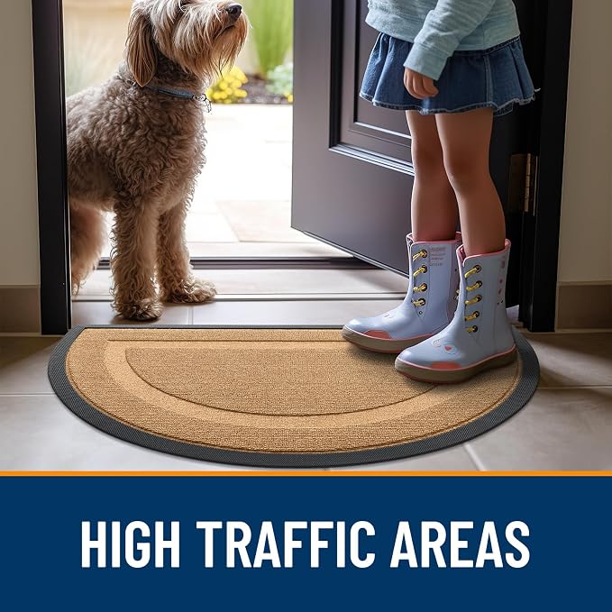 OLANLY Half Circle Door Mat Indoor Outdoor Entrance Welcome, Waterproof