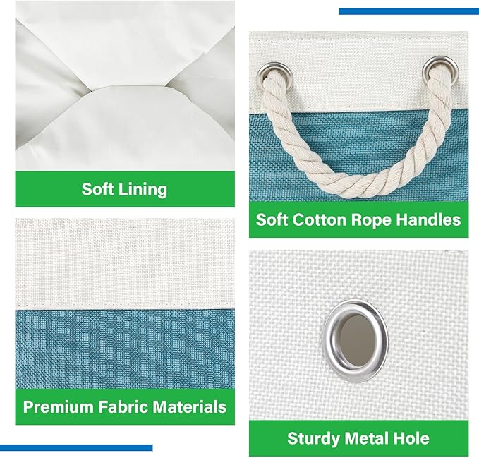 Bidtakay Small Storage Baskets for Shelves 3 Pack Fabric Storage Bins for Organizing Linen Collapsible Organizer for Closet-White&Teal