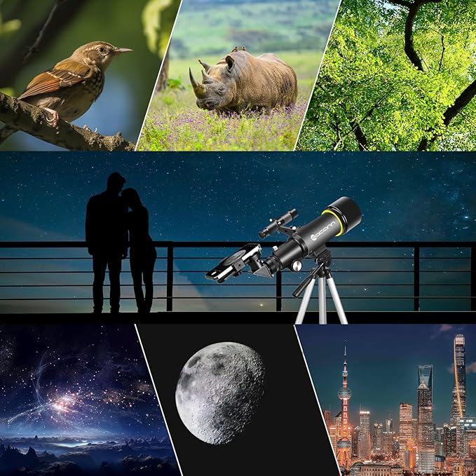 Telescopes, Telescope for Kids and Adults Beginners, 70mm Aperture 400mm Focus Length Refractor Travel Telescope with AZ Mount for Observe The Moon and Landscape-Black