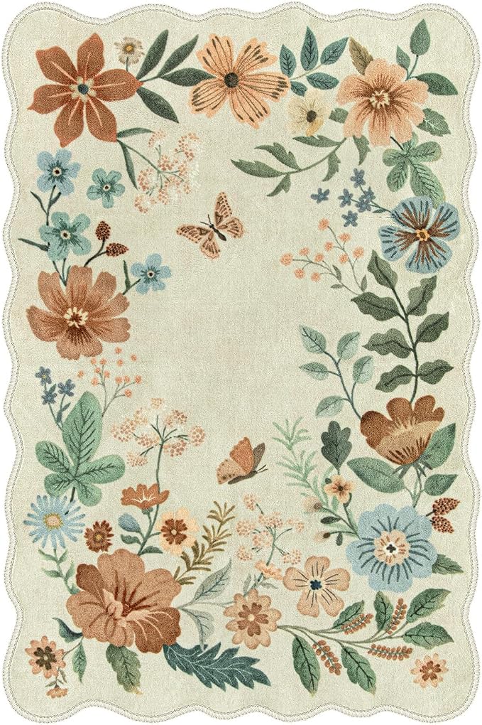 Lahome Floral Small Rug, 2X3 Kitchen Rugs Non Slip Washable Rug Ultra-Thin