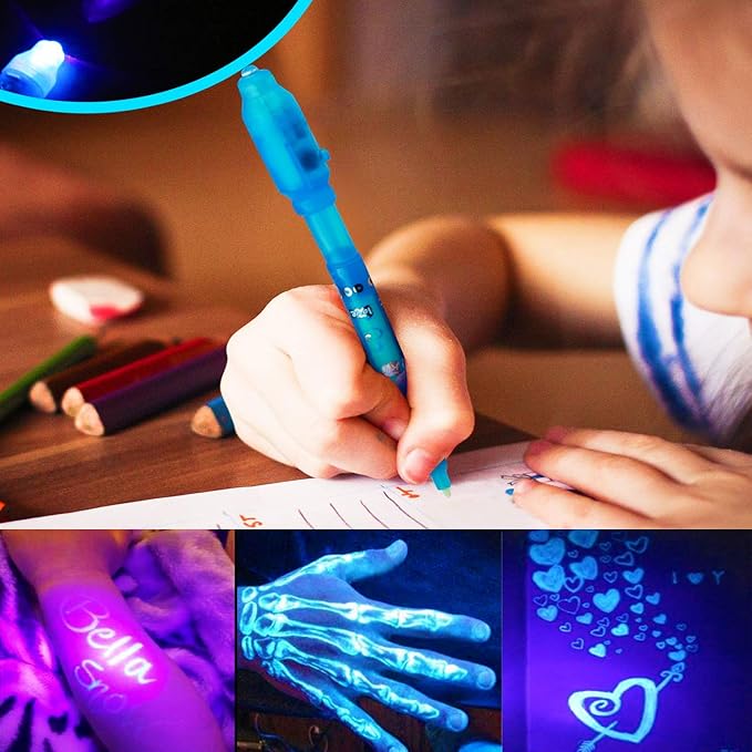 Invisible Ink Pen 24Pcs Spy Pen with UV Light Magic Marker Kid Pens for Secret Message and Birthday Party,Writing Secret Message for Easter Day Halloween Christmas Party Bag Gift