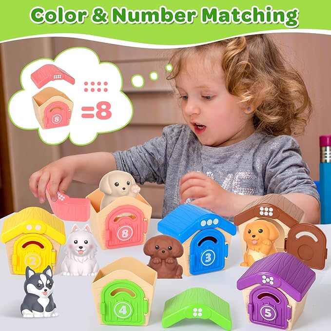 Toddler Toys for 1 2 3 Year Old, 20 Pcs Dog Toys for Kids, Montessori Educational Counting, Matching & Sorting Motor Skills, Christmas Birthday Gifts for Baby Boy Girl Aged 12-18 Months