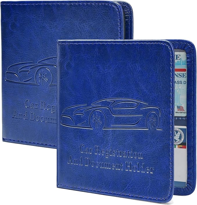 2-Pack Car Registration and Insurance Holder, Car Organization Vehicle Document Organizer with Magnetic Closure for Cards, License in Glove Box, Dark Blue