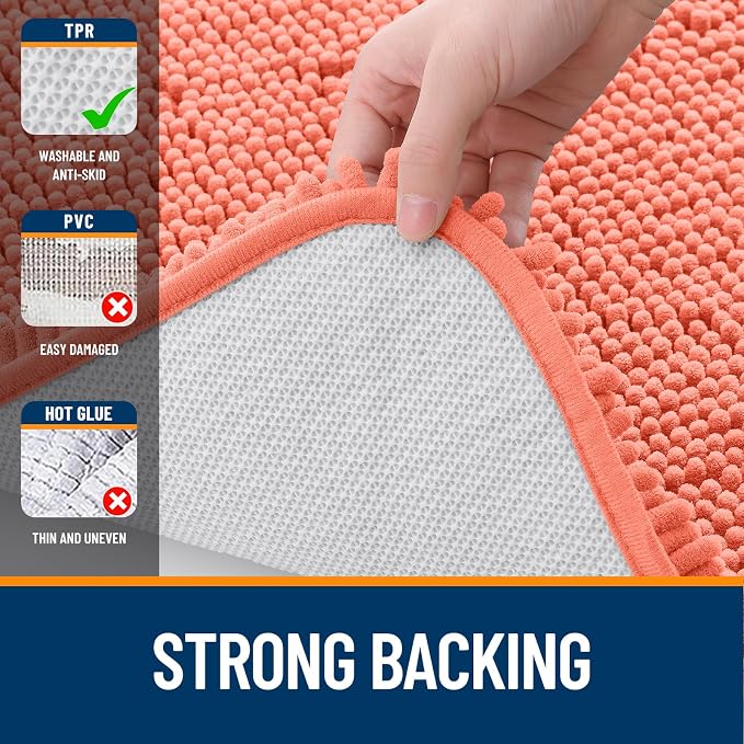 OLANLY Bathroom Rugs 35x24, Extra Soft Absorbent Chenille Bath Rugs, Rubber