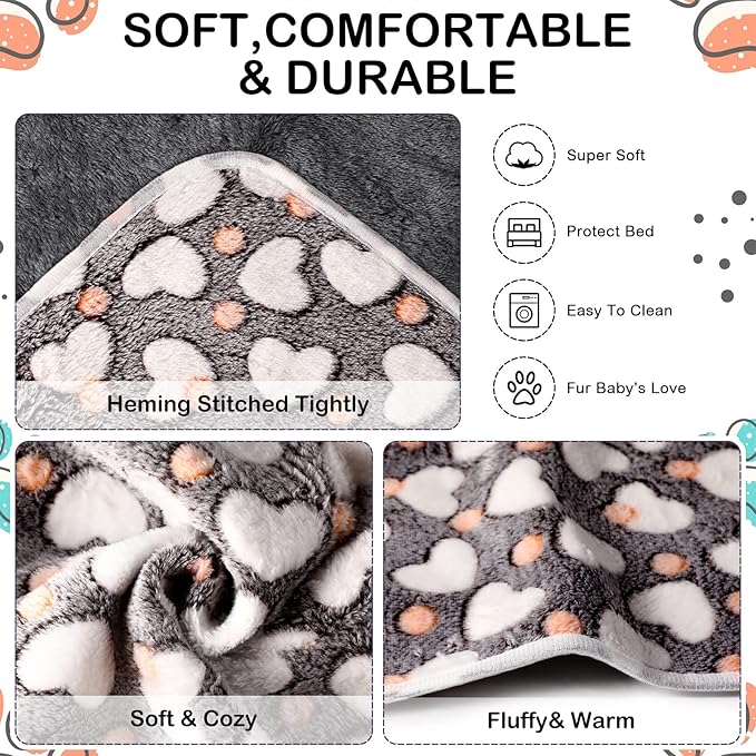 Tudomro 8 Pcs Guinea Pig Blankets Absorbent Washable Animal Fleece Bedding Cage Liners Waterproof Reusable Pet Pee Sleep Mat Pad Cover for Chinchilla Hamster Ferret(Heart,47 x 24 Inch)