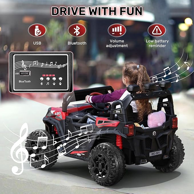 ANPABO 24V 4X4 Ride on Car Truck w/Remote Control, 4WD/2WD Switchable Kids UTV, 19" Spacious Seat, 4 Shock Absorbers, Soft Start, Music Player, Electric Car for Kids Ages 3+(Red)