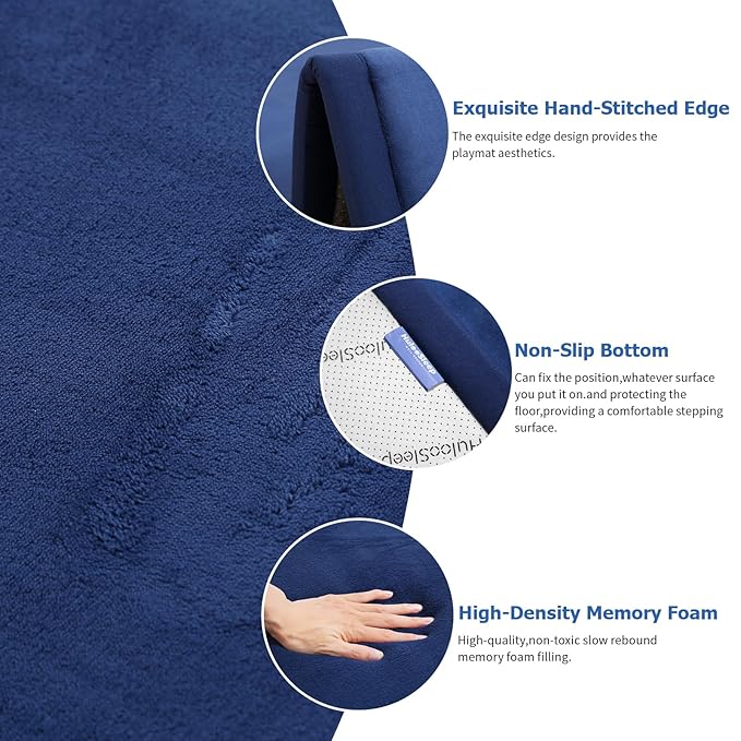Baby Play Mat for Floor,1.3" Thick Memory foam Tummy Time Mat,Soft Coral Velvet Nursery Rug,Extra Large Non Slip Crawling Mat for Toddlers,Infants,kids,oga,Tatami Style for Living Room(Royal Blue)