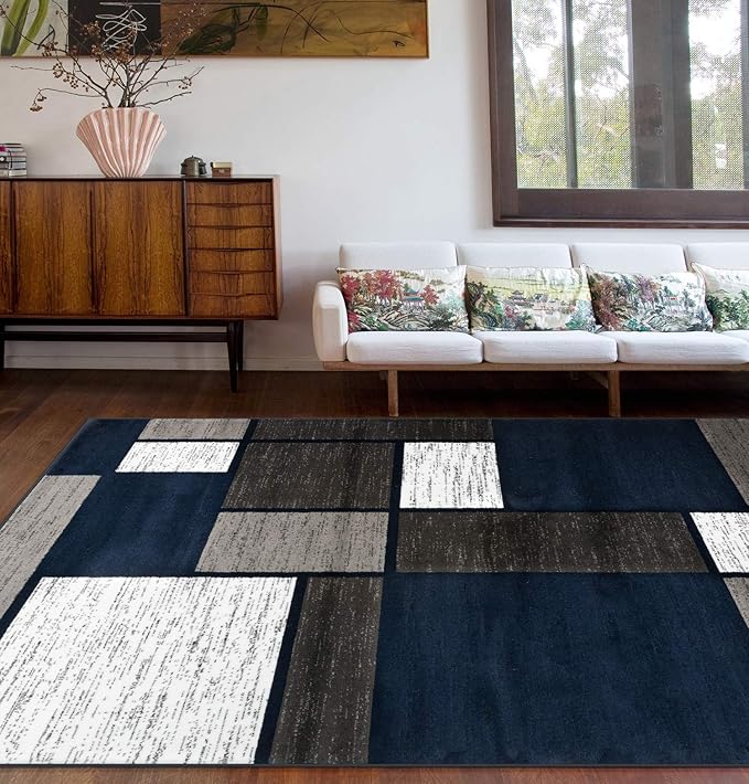 Rugshop Contemporary Modern Boxes Area Rug 7' 10" x 10' 2" Navy
