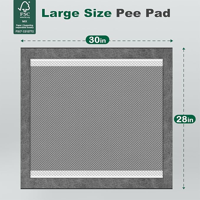 MIZOK 100 Counts Pee Pads for Dogs Charcoal, 28"x30" Large Wee Wee Pads for Dogs, Superior Odor Protection, Super Absorbent & Leak-Proof, Puppy Pads with Adhesive Tabs, Thick & Heavy