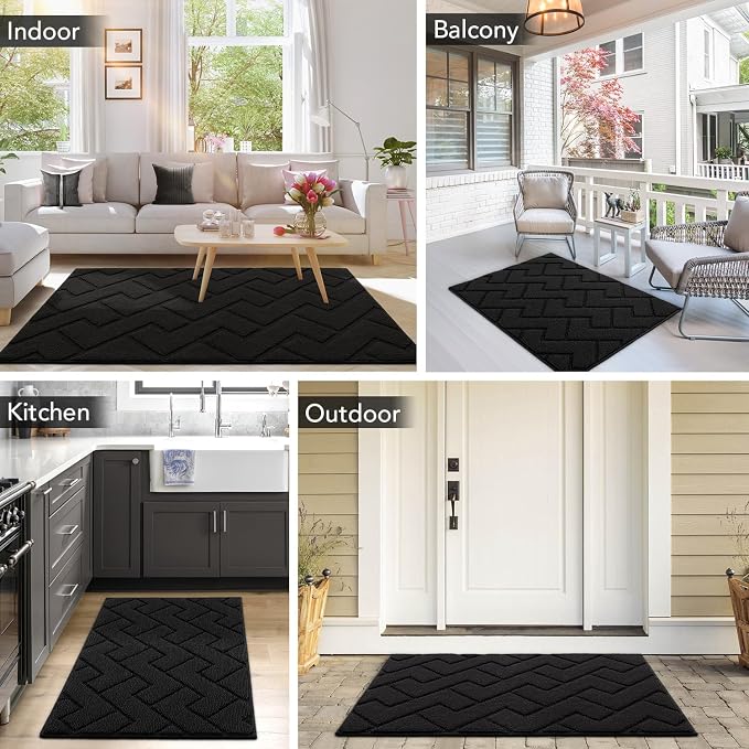 hicorfe Door Mat Indoor Entrance, TPR Backing Dirt Trapper Front Door Mat