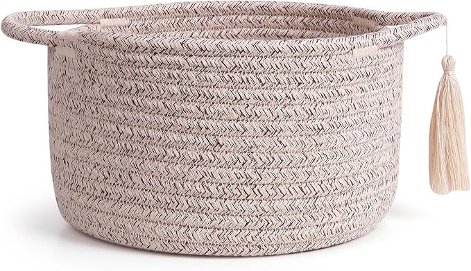 Empty Gift Basket – SweetMemo Mini Woven Rope Organizer Baskets for Gifting, Baby Shower, Desk, Makeup Brushes, Bathroom, Shelves – Small Decorative Storage Bin with Gift Bag & Ribbon – Warm Brown