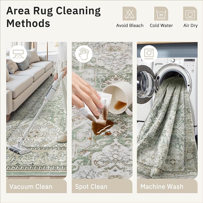 Soalmost 5x7 Area Rugs Green/Brown Low Pile Indoor Washable Trendy Faded Style