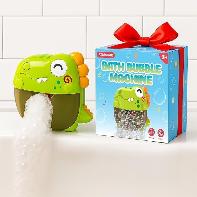 Bath Bubble Machine - Bubble Bath Maker with Lights & Music - Baby Bath Toys Bubble Maker for Bathtub - Dinosaur Toys for Kids 2-4, Strong Suction BPA Free