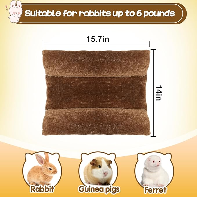 Alphatool 15.7" x 14" Soft Bunny Bed - Rabbit Bed, Warm Cuddle Cushion Plush Mat for Guinea Pig, Ferret, Small Animal - Brown