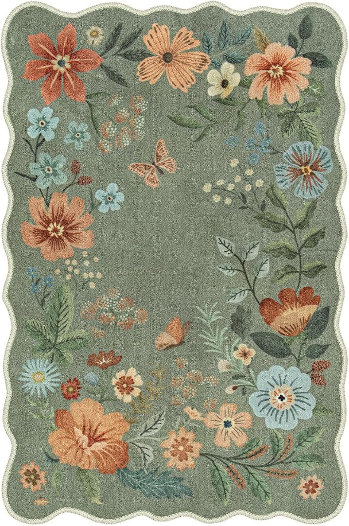 Lahome Floral Rugs for Entryway, 2X3 Washable Kitchen Rugs Ultra-Thin Soft Rug