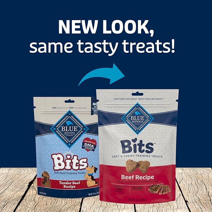 Blue Buffalo Bits Soft Dog Treats for Training, Made with Natural Ingredients & Enhanced with DHA, Beef Recipe, 19-oz Bag (Pack of 4)