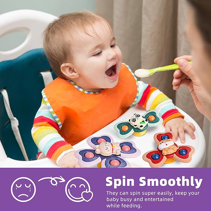 LiKee Strong Suction Cup Fidget Rotating Sensory Bath Toys for Baby 12 18 Months Airplane Car Travel Table & Window Toys for 1 2 Years Old Toddler Boys and Girls (Panda)