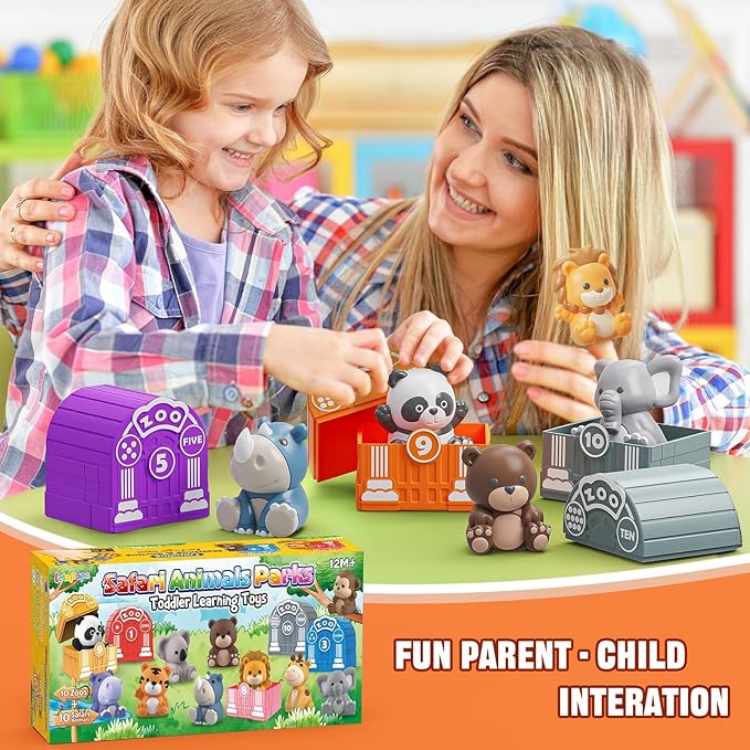 Learning Toy for Toddlers 1 2 3 Year Old, Montessori Educational Counting, Matching & Sorting Sensory Toys, 10 Safari Animals & 10 Zoos, Birthday Easter Gift for Baby Boy Girl Age 12-18 Months