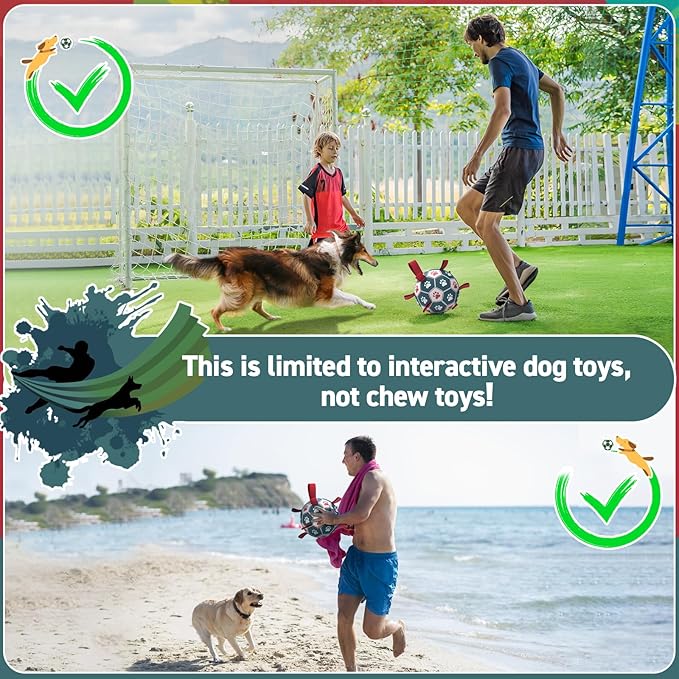 QDAN Dog Toys Soccer Ball with Straps:Durable Balls for Large Dogs, Outdoor Dog Toys, Puppy Birthday Gifts (8 Inch)