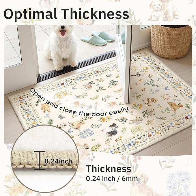 Soalmost Dog 6x9 Area Rugs for Living Room, Machine Washable Animal Floral