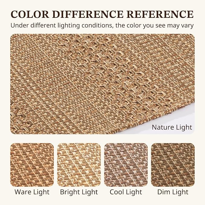 MatEssenz 2x6 Washable Runner Rug, Textured Natural Woven Low-Profile Hallway