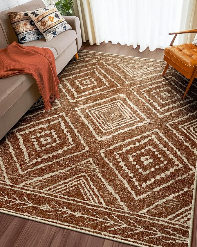 BESTSWEETIE Area Rug 4x6 Rug Machine Washable Non-Slip Low Pile Print Pattern