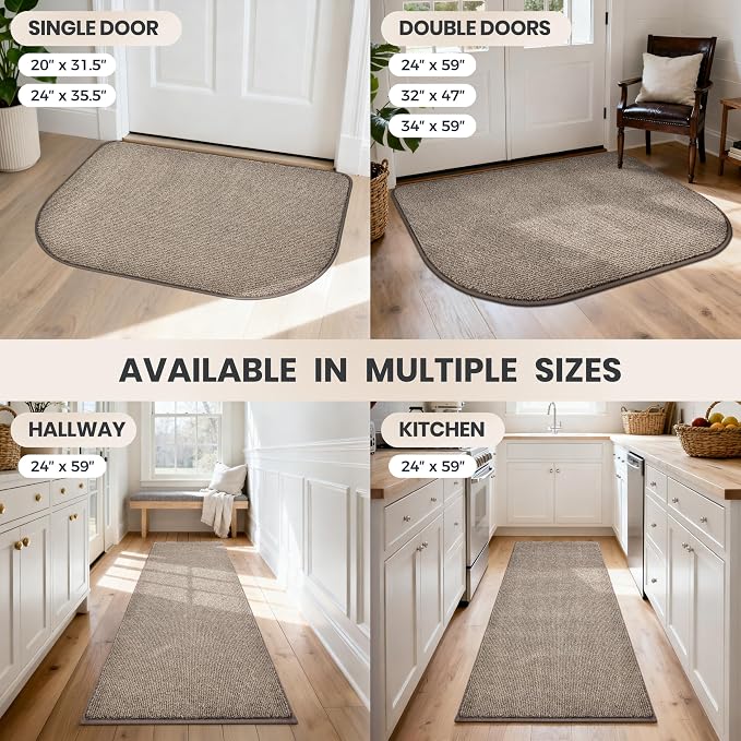 PURRUGS Dirt Trapping Door Mat Half Round 32" x 47", Non-Slip Machine Washable