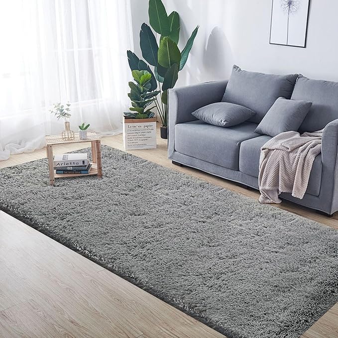 2x6 Runner Rug for Bedroom: Fluffy Shag Soft Washable Rugs Small Fuzzy Plush Indoor Carpet for Hallway Bedside Dorm Kids Girls Boys Room (Grey, 2'x6')