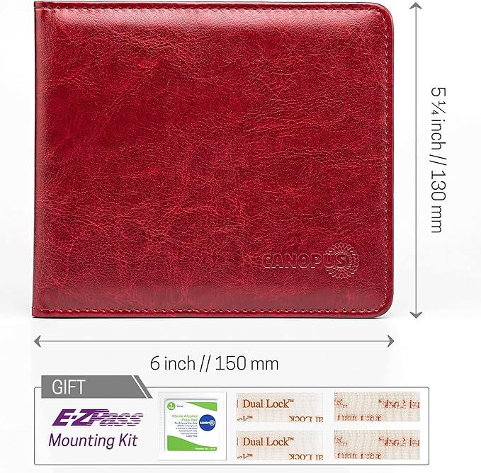 CANOPUS Car Registration and Insurance Holder, PU Leather Card Holder, Vehicle Glove Box Organizer for Auto, SUV, Truck and Motorcycle, Red