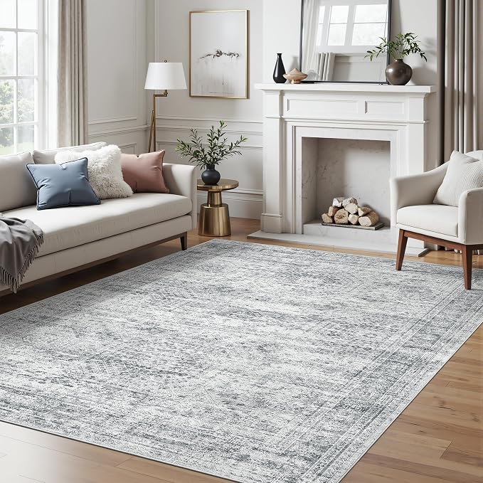 Soalmost 6x9 Area Rug for Living Room Washable 6x9 Gray Rug Non-Slip Modern