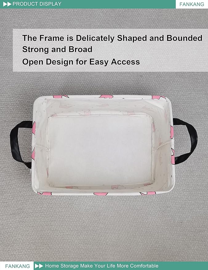 FANKANG Storage Bins, Nursery Hamper Canvas Laundry Basket Foldable with Waterproof PE Coating Large Storage Baskets for Kids Boys and Girls, Office, Bedroom, Clothes,Toys(Rec-pink crowns)