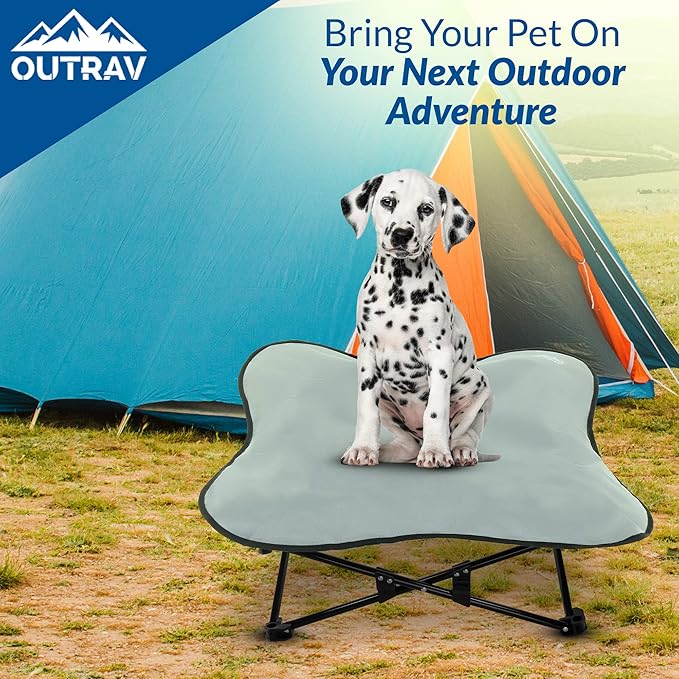 Portable Elevated Bed | Folding Pet Cot for Indoor, Outdoor, Traveling, Camping | Fold Up Steel Frame with Padded Cushion Canopy | Raised Travel Lounger for Large, Small, Dogs, Cats, up to 100 lb.