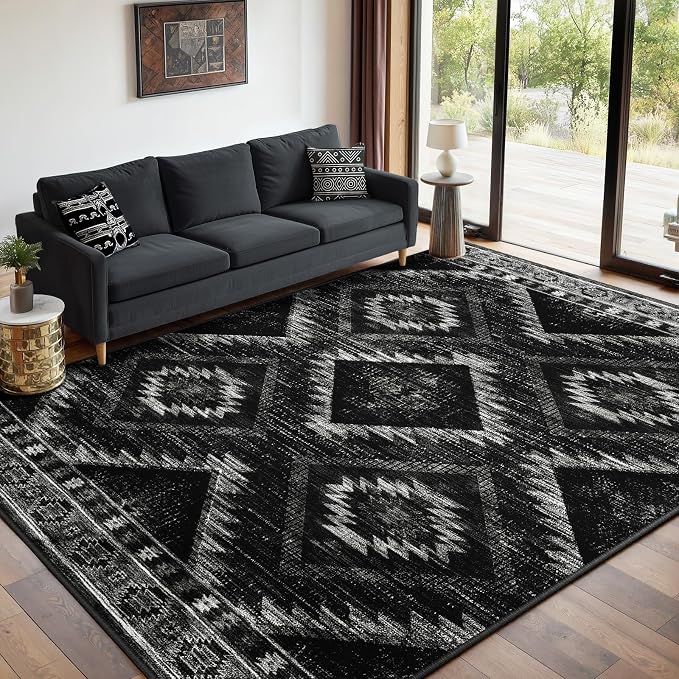 BESTSWEETIE Area Rug 7x9 Rug Machine Washable Non-Slip Low Pile Print Pattern