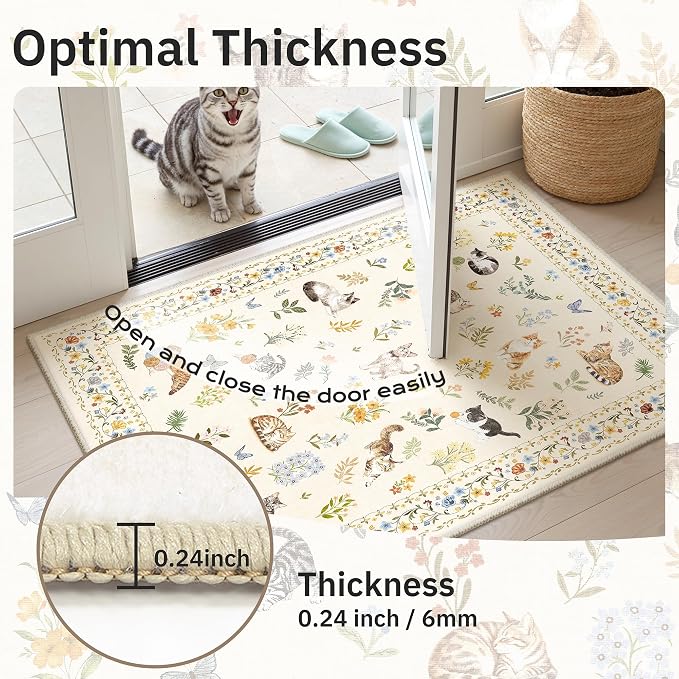 Soalmost Cat 9x12 Area Rugs for Living Room, Machine Washable Animal Floral