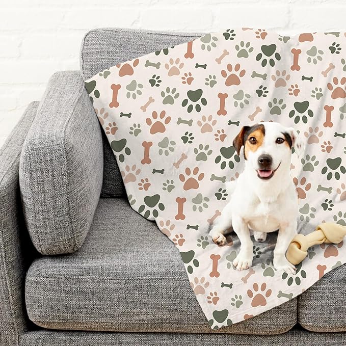 Cream Paw Print Plush Pet Lightweight Blanket - 50" x 60" - Cute for Dogs - Gifts and Puppy Essentials - Printed in America