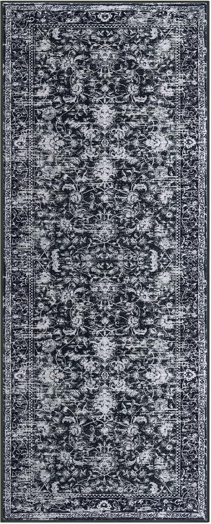 KILOCOCO Washable Runner 2x5 Rug Runner Printed Vintage Floral Kitchen Runners