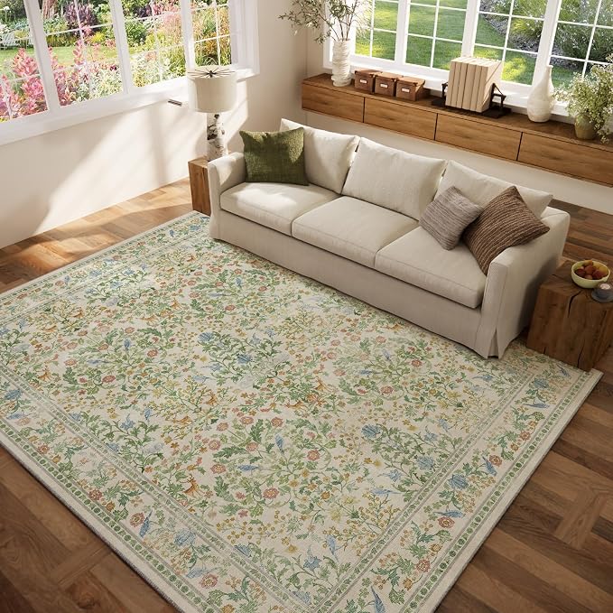 Washable Area Rugs for Living Room: 6x9 Bedroom Rug Stain Resistant Non Slip