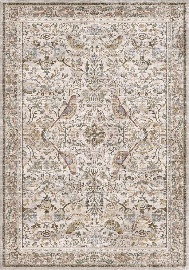 Moss Washable Living Room Rug, 7x10 Floral Area Rug