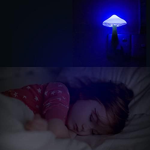 2Pack Sensor LED Night Light Plug in Lamp Mushroom Nightlight Cute Night Lights for Adults Kids Bedroom, Bathroom,Toilet,Hallway,Stairs,Kitchen Blue