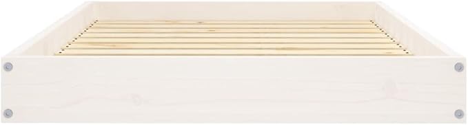 Modern Medium Dog Bed, Solid Pine Wood Elevated Pet Bed Frame, Minimalist Rectangular Sleeping Cot for Living Room, Sturdy Wooden Pet Furniture, White