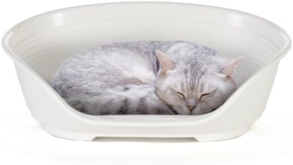 Ferplast Cat Bed, Plastic Dog Bed Small, Ventilation Holes and Non-Slip Rubber Feet for Added Stability 49 x 36 x h. 17.5 cm. White