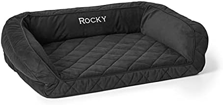 Orvis ComfortFill-Eco Bolster Dog Bed - Plush Rectangular Dog Beds with Three-Sided Bolster for Leaning, Slate - M