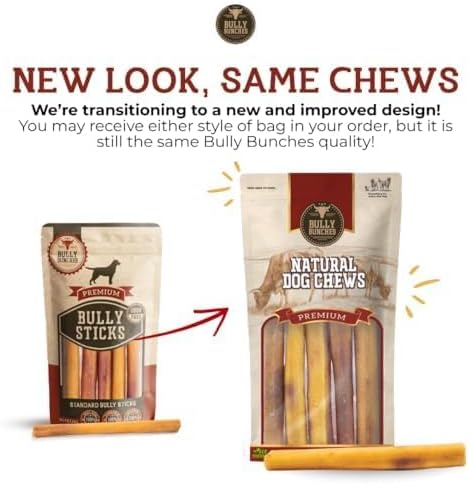 Bully Bunches Premium 6 Inch Thick Odor-Free Bully Sticks for Small & Medium Dogs - Consistently Sized, Long Lasting Chews for Oral Care- All Natural & Single Ingredient, 100% Beef Dog Treat (20 Pk)
