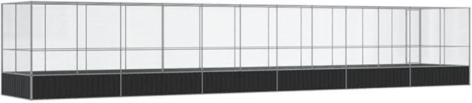 Large Metal Heavy Duty Walk-in Aviary Cage with Extension, Ample Activity Space Bird Cage with Lockable Door Also for Chickens and Rabbits, Silver 490.6"x81.5"x83.5" Steel,-416